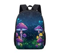 Glowing Mushroom Fantasy Night Forest 17 Inch Backpack Rucksack, Dreamy Enchanted Botanical Print Large School Bag for Teens (02)