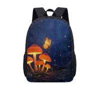 Glowing Mushroom Fantasy Night Forest 17 Inch Backpack Rucksack, Dreamy Enchanted Botanical Print Large School Bag for Teens (08)