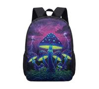 Glowing Mushroom Fantasy Night Forest 17 Inch Backpack Rucksack, Dreamy Enchanted Botanical Print Large School Bag for Teens (12)