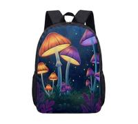 Glowing Mushroom Fantasy Night Forest 17 Inch Backpack Rucksack, Dreamy Enchanted Botanical Print Large School Bag for Teens (01)