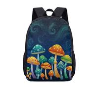 Glowing Mushroom Fantasy Night Forest 17 Inch Backpack Rucksack, Dreamy Enchanted Botanical Print Large School Bag for Teens (04)