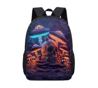 Glowing Mushroom Fantasy Night Forest 17 Inch Backpack Rucksack, Dreamy Enchanted Botanical Print Large School Bag for Teens (06)