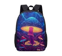 Glowing Mushroom Fantasy Night Forest 17 Inch Backpack Rucksack, Dreamy Enchanted Botanical Print Large School Bag for Teens (13)