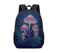 Glowing Mushroom Fantasy Night Forest 17 Inch Backpack Rucksack, Dreamy Enchanted Botanical Print Large School Bag for Teens (16)