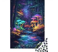 Glowing Mushrooms Premium 1000 Pieces Thick Cardboard Puzzle Neon Forest for Older Children 12+ Anxiety Relief Indoor Activity 52x38cm/1000pcs