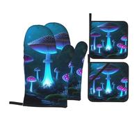 Glowing Mushrooms Print Kitchen Oven Mitts Pot Holders,Heat Resistant Baking Gloves 4 Pcs,Cooking Gloves