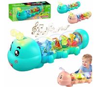 Glowing Musical Caterpillar, Caterpillar Design Tummy Time Toy with Light & Music Musical Light Up, Sound Effect Learning Animal Crawling Toy, Interactive Developmental Birthday Gifts(Blue)