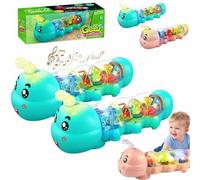 Glowing Musical Caterpillar, Caterpillar Design Tummy Time Toy with Light & Music Musical Light Up, Sound Effect Learning Animal Crawling Toy, Interactive Developmental Birthday Gifts(2pcs Blue)
