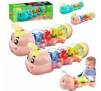 Glowing Musical Caterpillar, Caterpillar Design Tummy Time Toy with Light & Music Musical Light Up, Sound Effect Learning Animal Crawling Toy, Interactive Developmental Birthday Gifts(2pcs Pink)