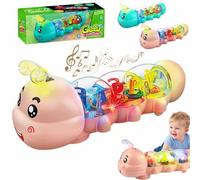 Glowing Musical Caterpillar, Caterpillar Design Tummy Time Toy with Light & Music Musical Light Up, Sound Effect Learning Animal Crawling Toy, Interactive Developmental Birthday Gifts(Pink)