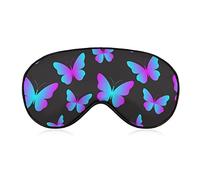 Glowing Neon Butterflies Sleep Mask Blindfold Pink and Blue Adjustable Super-Smooth Soft Eye Mask Cover for Men Women Travel and Nap