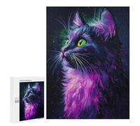 Glowing Neon Cat Art Print Puzzle 1000 Teile Schwer Puzzle Spielzeug Lernspiel Impossible Herausforderungsspielzeug Für Erwachsene Kinder 500 PCS