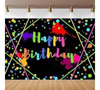 Glowing Neon Photography Backdrop Colorful Splatter Shining Lights Dots Graffiti Splash Paint Happy Birthday Party Background 300x200CM