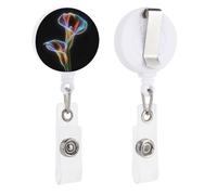 Glowing Neon Rainbow Calla Lily Flower Retractable Badge Holder Reel Clip ID Card Holder for Doctor Nurse Student Office Worker