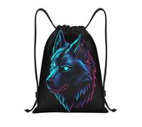 Glowing Neon Wolf Head Portrait Digital Art Sport Sack String Backpack Unisex Portable Cinch Sack Pack For Party Hiking Travel 36X42Cm