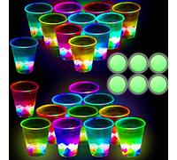 Glowing Party Beverage Pong Game for Indoor Outdoor Party Event Fun, Pack with Flashing Color Bright Glow-in-The-Dark Colors for House Parties Birthdays Concerts Weddings BBQ Beach Holidays