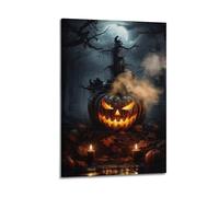 Glowing Pumpkin in Dark Forest Halloween Decorative Paintings, Eerie Spooky Decor, Living Room Poster Artistic Wall Mural Modern Hanging Decor Poster08x12inch(20x30cm)