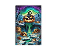 Glowing Pumpkin in Snowy Mountain Halloween Decorative Paintings, Magical Spooky Decor, Living Room Poster Artistic Wall Mural Modern Hanging Decor Poster08x12inch(20x30cm)