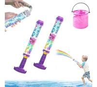 Glowing Rainbow LED Water Blaster, Firework Water Gun with Lights in the Dark, Pull Push Firework Waters Blasters Leak Proof Design for Outdoor Summer Party, Beach and Backyard (2pc)