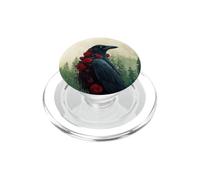 Glowing Raven Moon Design, Celestial Crow Art, Floral Night PopSockets PopGrip for MagSafe