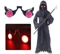 Glowing Red Eyes Glasses - LED Glasses with Red Eye Light Up, Scary Halloween Eyewear Glowing Eyes Glasses for Grim Reaper Costume, Button Glasses & Glow in The Dark Eyewear for Adults Cosplay Party