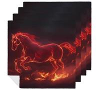 Glowing Red Running Horse Printed Cloth Napkins Washable Reusable Table Decorative Napkin for Parties Weddings 4 PCS