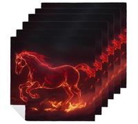 Glowing Red Running Horse Printed Cloth Napkins Washable Reusable Table Decorative Napkin for Parties Weddings 6 PCS