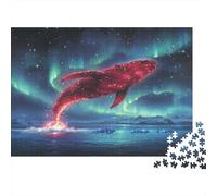 Glowing Red Whale Jigsaw Puzzles Jumping Out of The Sea Challenge Toy Educational Games Home Decoration for Adults& Teenager Age 14 Years Up 1000pcs (75x50cm)