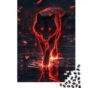 Glowing Red Wolf 1000 Piece Jigsaw Puzzle Paper for Adults Night Water Scene Jigsaw Puzzle Relax 52x38cm/1000pcs