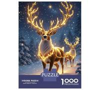 Glowing Reindeer Winter Snow 1000 Piece Jigsaw Puzzle Jigsaw Puzzle for Adults Relaxing Focus Home Decor 70x50cm/1000pcs