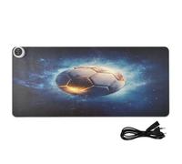 Glowing Soccer Ball Black Pattern Heated Desk Mat Large Heated Laptop Mat with 3 Heating Levels PU Leather Desktop Protector and Blotter for Office Work Home Decor, 31.5x13in