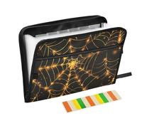 Glowing Spiderweb Yellow Black Halloween Accordion Document File Folder Expanding 13 Pockets A4 Letter Size with Zipper Closure for School Home Office Classroom