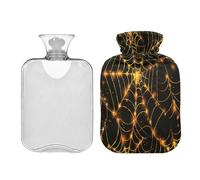 Glowing Spiderweb Yellow Black Halloween hot Water Bottles with Soft Cover 2L hot Compress for Hot and Cold Therapies Arthritis Bolsa Caliente para Dolores Menstrual