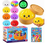 Glowing Squishy Dumpling Toy, Mystery Glitter Dumpling Squishy with Steamer Box + 1Pc Mystery Squishy Toy, Durable Stress Relief Fidget Toys for Kids and Adults, Squeeze Toys for Kids Ages 3+