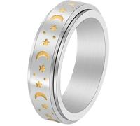 Glowing Star Moon Stainless Steel Ring Celestial Jewelry for Women Rotating Night Sky Design Gift for Her