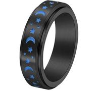 Glowing Star Moon Stainless Steel Ring Celestial Jewelry for Women Rotating Night Sky Design Gift for Her