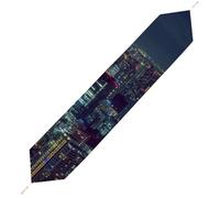 Glowing Tower Tokyo Japan Night Scene Plush Table Runner Boho Country Farmhouse Kitchen Dining Table Decoration 200*33cm
