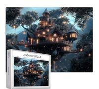 Glowing Treehouse Village 1000 Piece Jigsaw Puzzles for Adults Fantasy Jungle Art Jigsaw Puzzle Colorful DIY Puzzles for Home Decoration Gifts Family Puzzle Perfect for Game Nights 70×50 cm