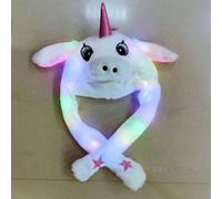 (Glowing unicorn white) Rabbit hat with moving ears, new autumn and winter light-up rabbit fur plush hat