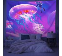 Glowing UV Fluorescent Tapestry Psychedelic Mushroom Personalized Starry Universe Decorative Cloth Outdoor Party Photography Backdrop Sign Poster Decorations Supplies,F,150x130cm/60*50inch