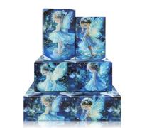 Glowing Water Fairy Wrapping Paper Set, 4 Sheets, 50 x 70 cm Dark Blue Tone Butterfly Wing Fairy Gift Wrap, Magical Moonlit Pond Design for Girls Birthday