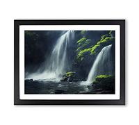 Glowing Waterfall Framed Wall Art Print A2 Black | Ready to Hang, Premium Gi Paper, Fade-Resistant Inks, Securely Packaged, UK Made