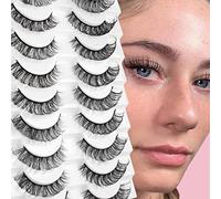 Glowing Win Cat Eye Lashes Natural Look Russian Strip Lashes D Curl Wispy Fluffy Russian Strip Lashes Hybrid Lashes 10 Pairs Pack Fake/False Lashes Faux Mink Lashes 3D Effect