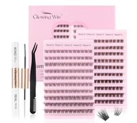 Glowing Win DIY Lash Extension Kit Cluster Lashes Set with Lash Bond Seal and Applicator Mix 2 Packs Individual Eyelashes Natural Look Wispy Manga False Eyelashes Individual Mix8-16mm