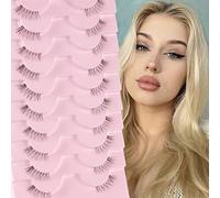 Glowing Win Half Lashes with Clear Band Short Wispy Cat Eye Natural False Eyelashes 10 Pairs Corner 3/4 Transparent Fake Handmade Soft Reusable Strip Fluffy Mink, Black, 20g