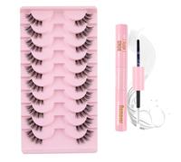 Glowing Win Half Lashes with Glue Natural Look False Eyelashes Clear Band with Bond and Remover 10 Pairs Cat Eye Lashes Kit Wispy Eyelashes Corner Lashes Set Reusable Strip Lashes