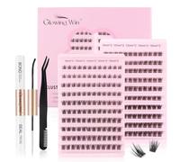 Glowing Win Lash Extension Kit - Cluster Lashes Set with Lash Bond&Seal and Applicator - Mix 2 Packs Individual Eyelashes - Natural Look Reusable Wispy Manga False Eyelashes - Mix8-16mm