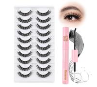 Glowing Win Russian Strip Lashes with Glue False Eyelashes Kit with 2 in 1 Bond&Remover 10 Pairs Hybrid Lashes Volume Cat Eye Lashes Natural Look