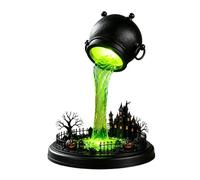Glowing Witch Cauldron Desk Lamp, Spilling Green Magic Light with Haunted Castle & Pumpkin, Gothic Halloween Tabletop Ornament, Indoor Yard Decor, Spooky Light Gift for Holiday Parties