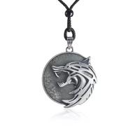 Glowing Witcher Necklace Medallion - Wolf School Hunter Pendant with 60cm Band, Medieval Fantasy Amulet for Witcher Cosplay, RPG Gaming Jewelry Gift for Men Women